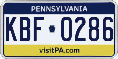 PA license plate KBF0286