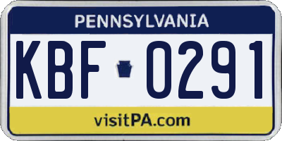 PA license plate KBF0291