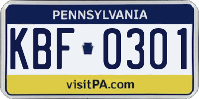 PA license plate KBF0301