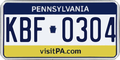PA license plate KBF0304