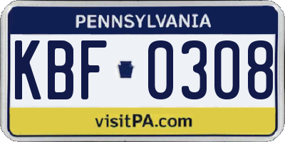 PA license plate KBF0308