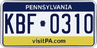 PA license plate KBF0310