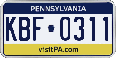 PA license plate KBF0311