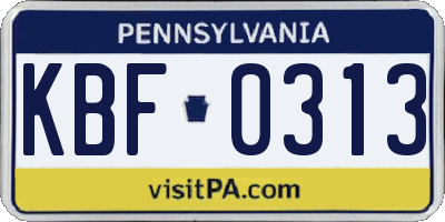 PA license plate KBF0313
