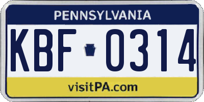 PA license plate KBF0314