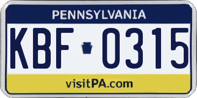 PA license plate KBF0315
