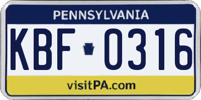 PA license plate KBF0316