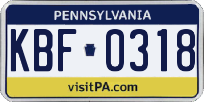 PA license plate KBF0318