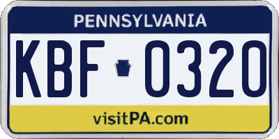 PA license plate KBF0320