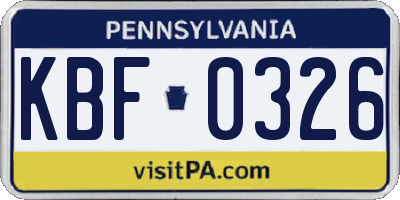 PA license plate KBF0326