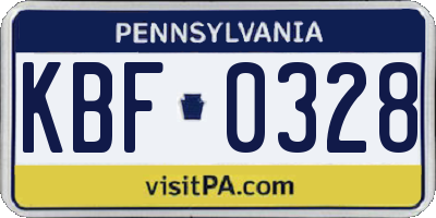 PA license plate KBF0328