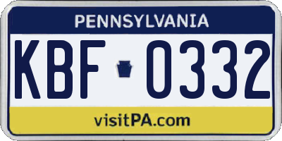 PA license plate KBF0332