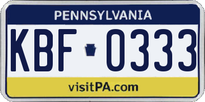 PA license plate KBF0333