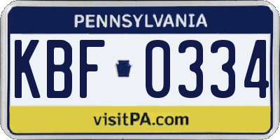 PA license plate KBF0334