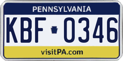 PA license plate KBF0346