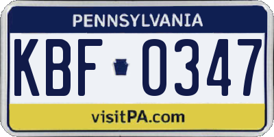 PA license plate KBF0347