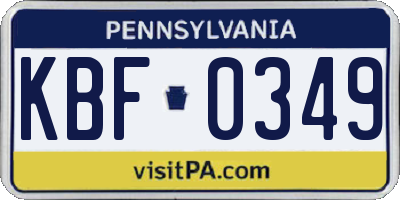 PA license plate KBF0349
