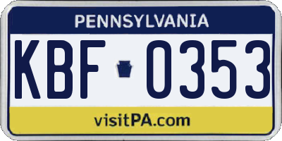 PA license plate KBF0353