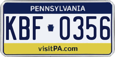 PA license plate KBF0356