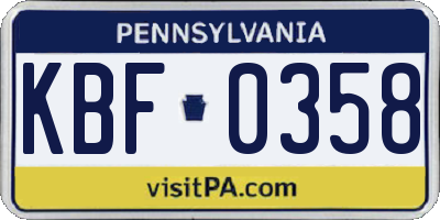 PA license plate KBF0358