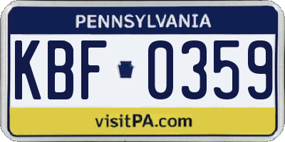 PA license plate KBF0359