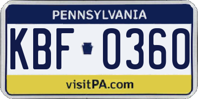 PA license plate KBF0360