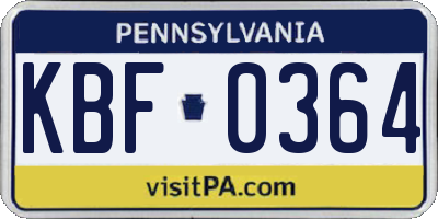 PA license plate KBF0364