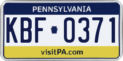 PA license plate KBF0371