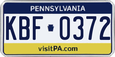 PA license plate KBF0372