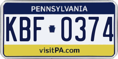 PA license plate KBF0374