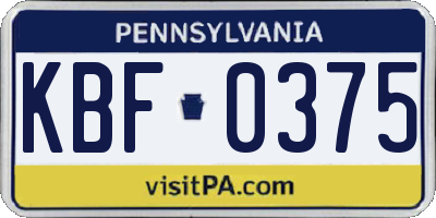 PA license plate KBF0375