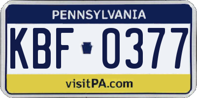 PA license plate KBF0377