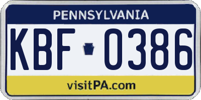 PA license plate KBF0386