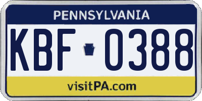 PA license plate KBF0388