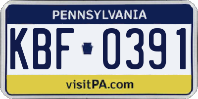 PA license plate KBF0391