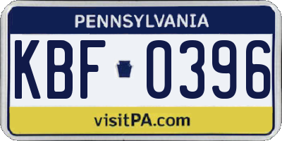 PA license plate KBF0396