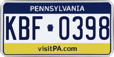 PA license plate KBF0398