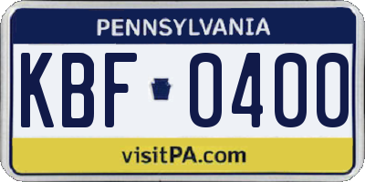PA license plate KBF0400