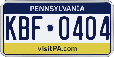 PA license plate KBF0404
