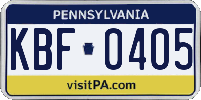 PA license plate KBF0405