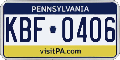 PA license plate KBF0406