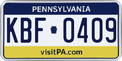 PA license plate KBF0409