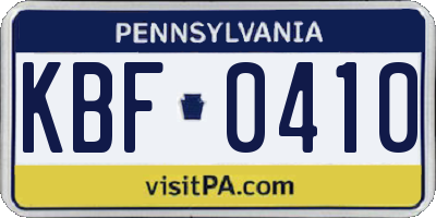 PA license plate KBF0410