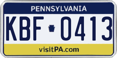 PA license plate KBF0413