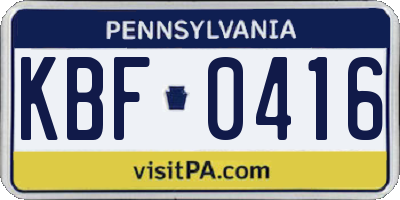 PA license plate KBF0416