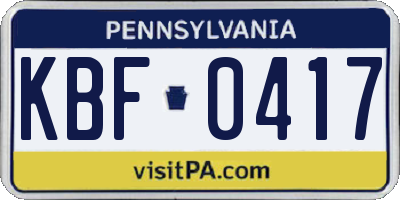 PA license plate KBF0417