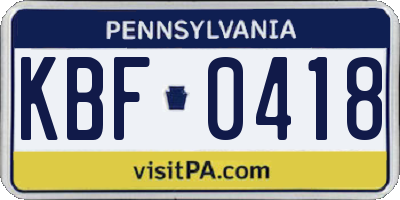 PA license plate KBF0418