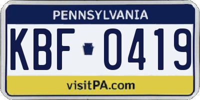 PA license plate KBF0419