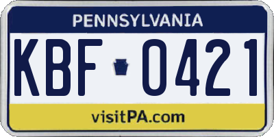PA license plate KBF0421