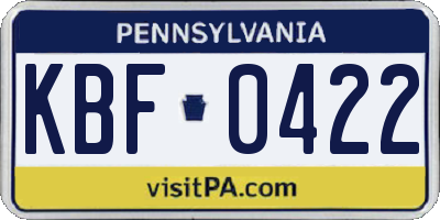 PA license plate KBF0422